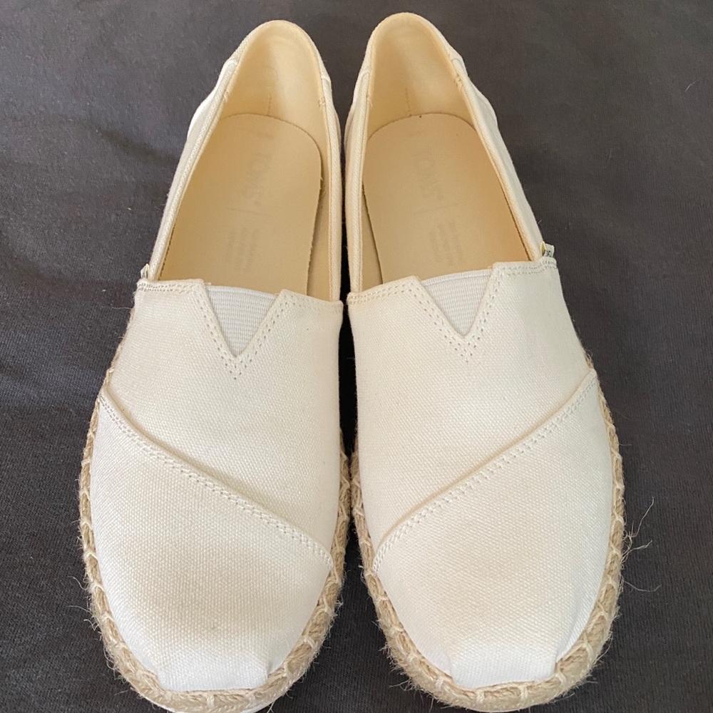 TOMS Alpargata platform white canvas espadrilles, worn once.